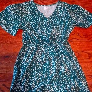 Green pattern girl short jumpsuit